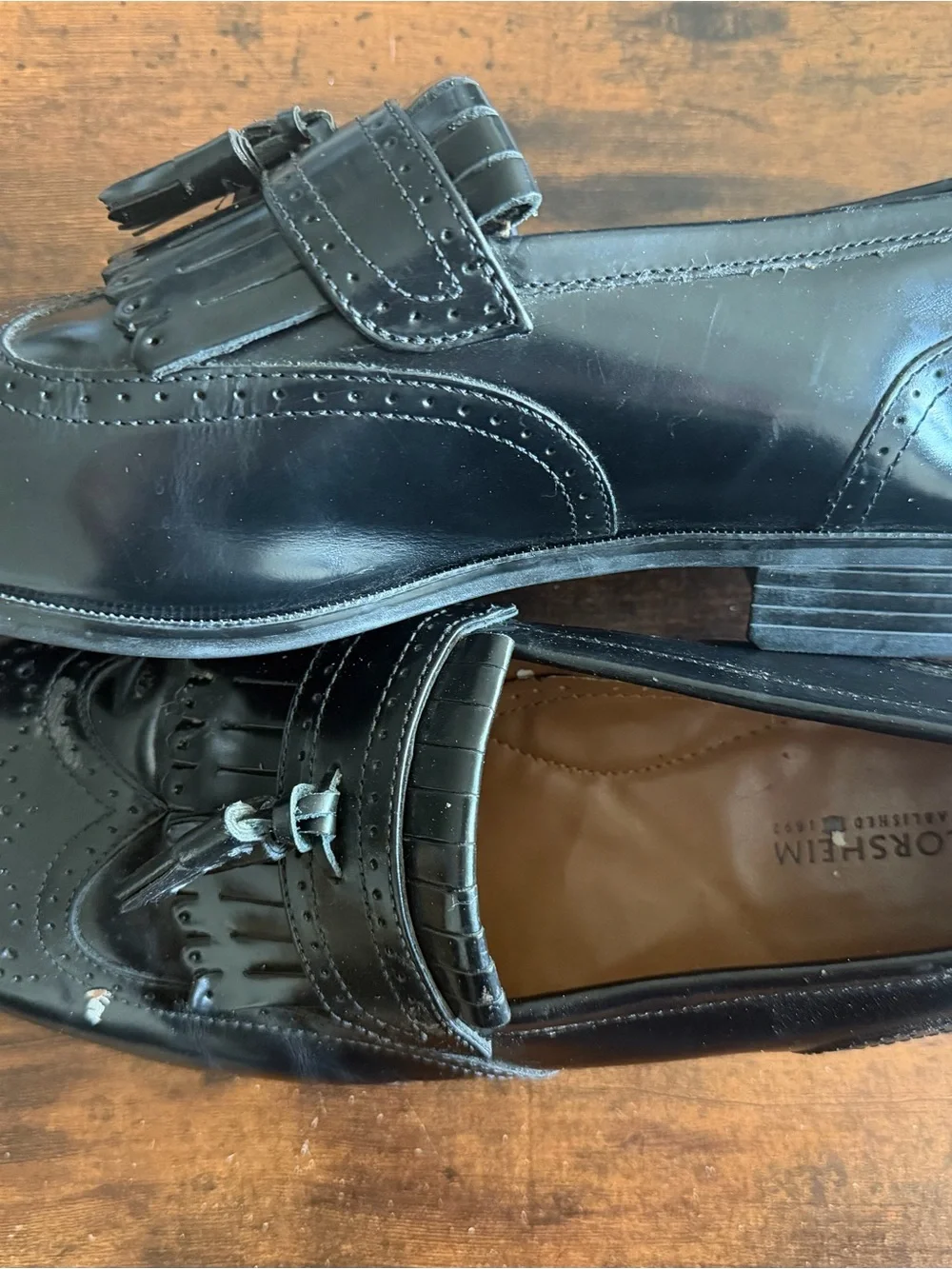 Florsheim Men’s 10.5 D Black Leather Wingtip Kiltie Tassel Loafers Dress Shoes